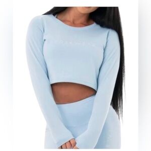 Ryderwear baby blue‎ pastel cropped long sleeve sweater NWT size Small